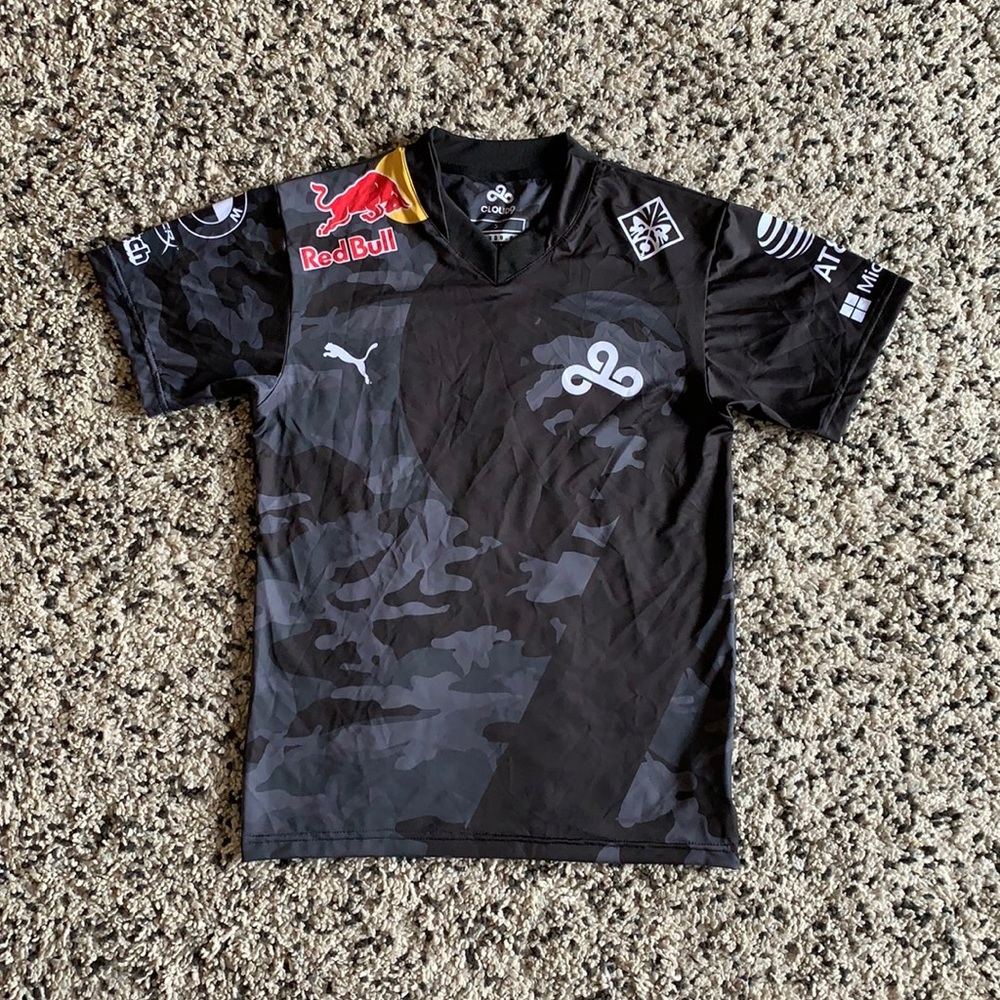 Puma Cloud9 eSports Redbull Jersey Black Grey Camo Stretch Short Sleeve Shirt S
